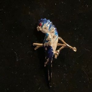 Vintage Gold-tone Enameled Parrot Brooch Pin